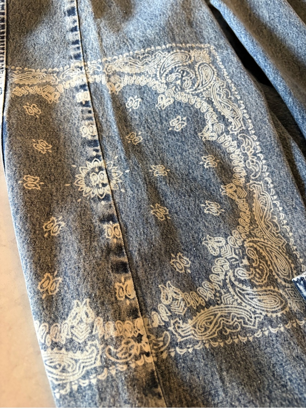 Easel Denim Bandana Patch Wide-Leg Overalls - Blue - Picture 11 of 14